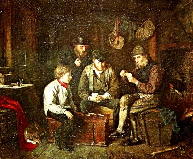 k. e. jansson alandska sjoman spelande kort i en kajuta oil painting picture